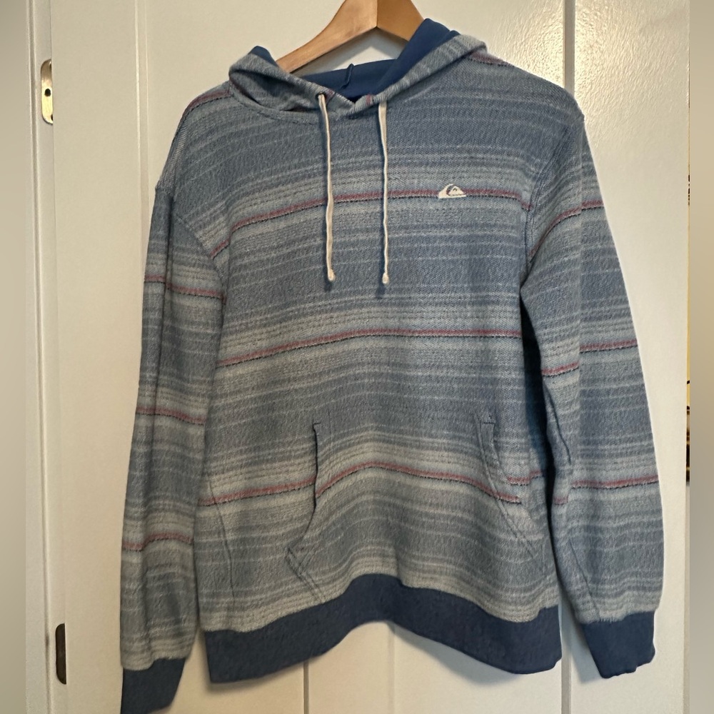 Quiksilver Great Otway Sweatshirt Hoodie | Size S | Blue Striped Pullover